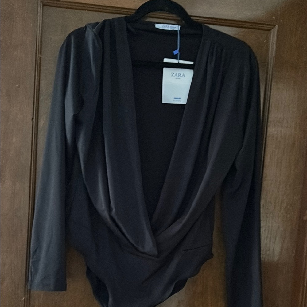 Zara Black Wrap Bodysuit Top